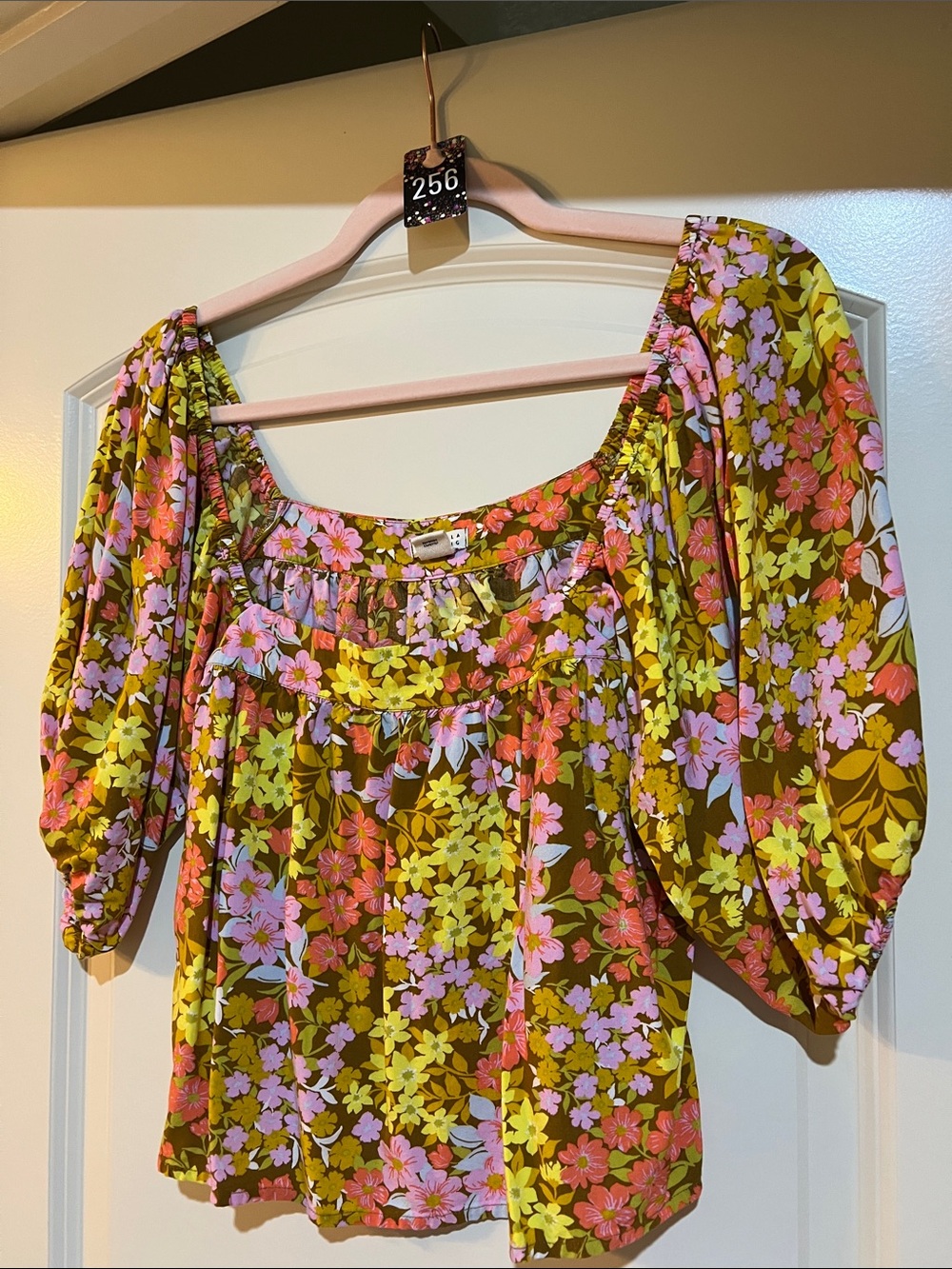 Billabong Floral Off-Shoulder Crop Top - Pink, Yellow & Green